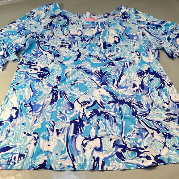 Lilly Pulitzer Blouse Womens Elephant Lula Ruffle Sleeve Top Resort Tropical - Picture 9 of 16